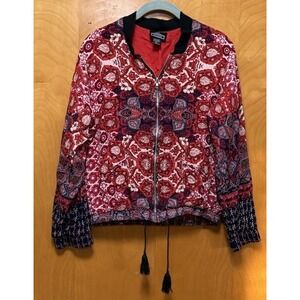 Angie Womens Full Zip Lined Bomber Jacket Mixed Floral Print Pockets Bohemian XL